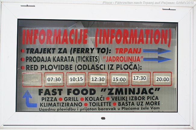 PLOCE > Fährzeiten der Autofähre nach Trpanj