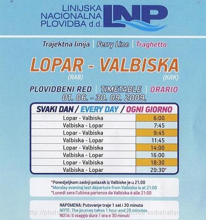 SOMMERFAHRPLAN FÄHRE LOPAR-VALBISKA