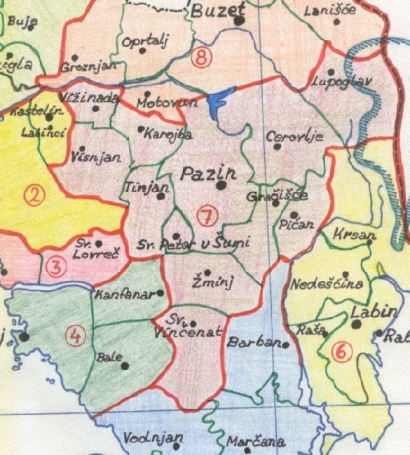 0 > Istrienübersicht > Region 07 PAZIN - braunviolett eingefärbt