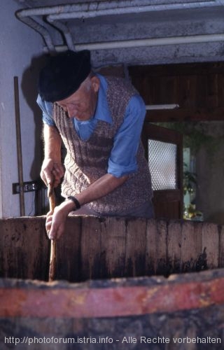 Opa stellt Wein her