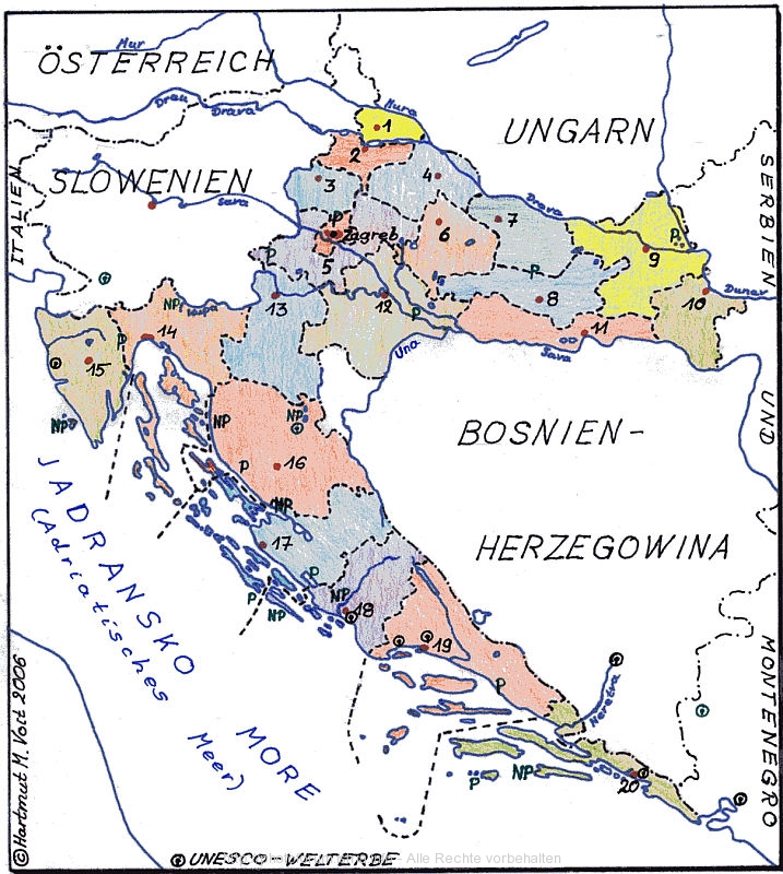KROATIEN-MAP > Übersichtskarte der kroatische Verwaltungseinteilung: ZUPANIJE = Gespanschaften