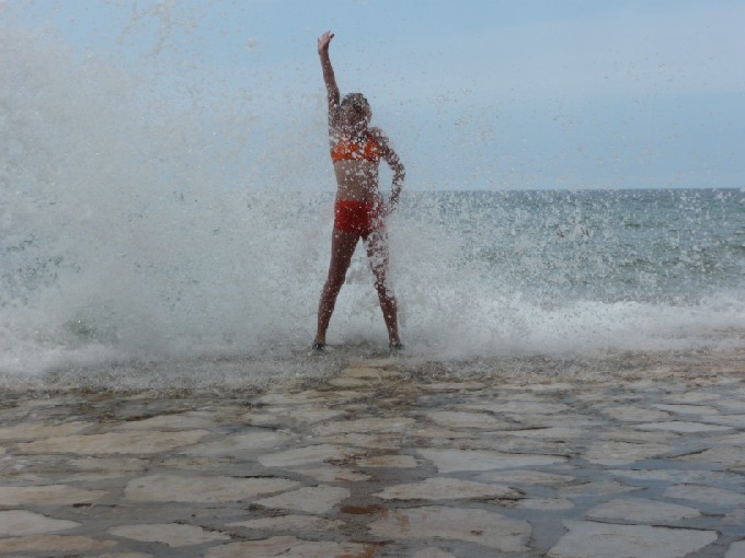 POREC > Strand in Borik, Wellenbrecher