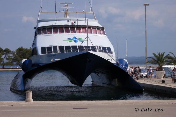 Katamaran im Hafen von Brijuni