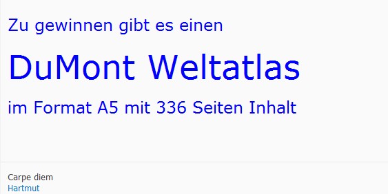 0 > MAIRDUMONT sponsert das Gewinnspiel < A5 DuMont Weltatlas