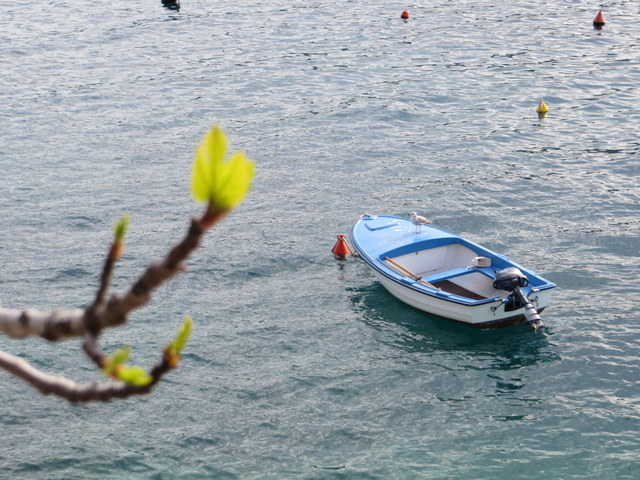 Istrien: RABAC> Blick auf Boot