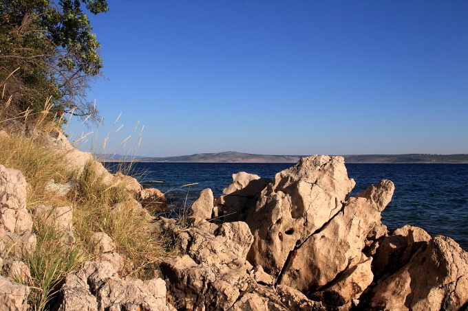 Dalmatien: TRIBANJ > Fels an der Küste