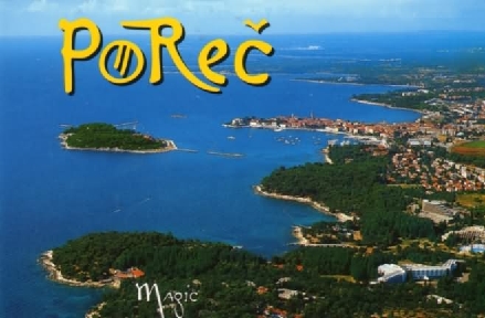POREC > Luftaufnahme auf Postkarte > Altstadt bis Plava laguna