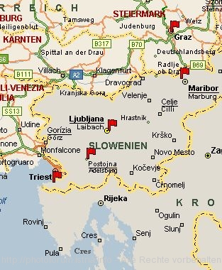 Landkarte von Graz nach Koper