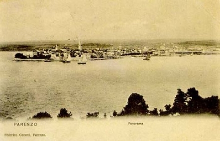 POREC > Alte Postkarte > Otok Nikolablick auf die Altstadt